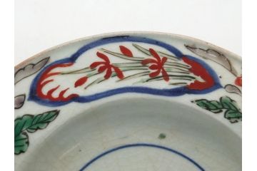 江戸期　色絵　染付　花文　5寸　15　食卓を華やかに彩る深皿2客セット(五寸、リム皿、中皿、和食器、和皿)(R-062166)