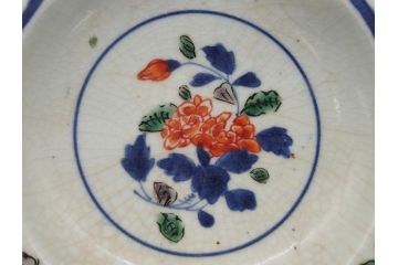 江戸期　色絵　染付　花文　5寸　15　食卓を華やかに彩る深皿2客セット(五寸、リム皿、中皿、和食器、和皿)(R-062166)