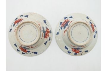江戸期　色絵　染付　花文　5寸　15　食卓を華やかに彩る深皿2客セット(五寸、リム皿、中皿、和食器、和皿)(R-062166)