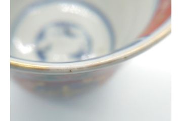 明治期　上手物　伊万里　色絵　お茶の時間を華やかに演出する湯呑み2客セット(大・小)(和食器、茶器、茶道具)(R-062169)