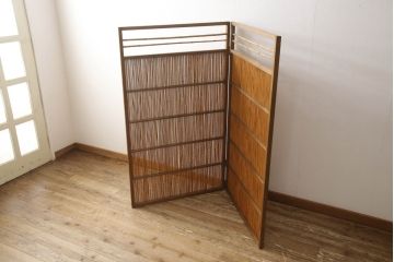 中古　民芸家具　和の風情を醸し出す衝立て(パーテーション、つい立て、衝い立て、仕切り)(R-062175)