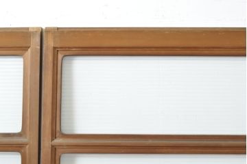 アンティーク建具　モール・ゆらゆら・ダイヤガラス　シンプルながらも丁寧に面取りされたガラス戸2枚セット(引き戸、建具)(R-062178)