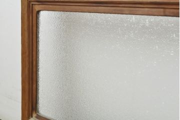 アンティーク建具　モール・ゆらゆら・ダイヤガラス　シンプルながらも丁寧に面取りされたガラス戸2枚セット(引き戸、建具)(R-062178)