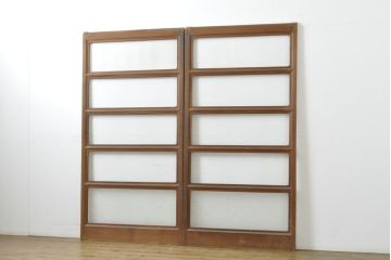 アンティーク建具　モール・ゆらゆら・ダイヤガラス　シンプルながらも丁寧に面取りされたガラス戸2枚セット(引き戸、建具)(R-062179)
