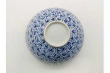 江戸期　古伊万里　染付　花唐草文　3.3寸　約10cm　手描きの味わいが感じられる茶碗(三寸三分、和食器、深皿、和皿)(R-062186)