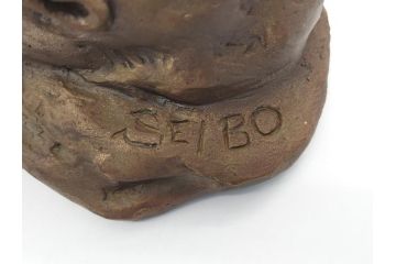 彫刻家　北村西望　「かたらい」　SEIBO　洋銀　うさぎ(共箱なし、台座付き、金工師、兎、長崎県平和祈念像作者)(R-062187)
