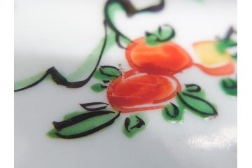江戸期　古玩　大明嘉年製　水指　五彩龍文四方鉢　3.6寸皿　約11　大胆に描かれた龍の図が食卓のアクセントになる角皿5客セット(赤絵、中国?、三寸六分)(R-062190)