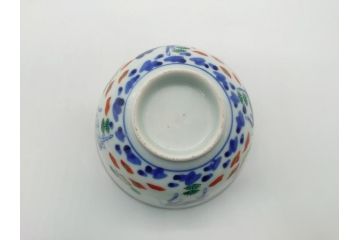 江戸期　萬暦年製　古伊万里　色絵　染付　稀少図柄　馬　3.8寸　約11.5cm　生き生きとした馬の絵付けが魅力の蓋付き茶碗2客セット(和食器、三寸八分)(R-062193)