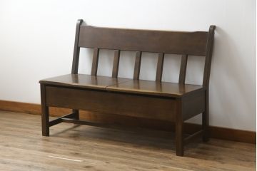 中古　美品　オーク材　柏木工(KASHIWA)　WILDERNESS(ウィルダネス)　座面下収納付き!!木の温かみを感じられる2人掛けベンチ(長椅子、板座チェア、長イス)(定価約14万円)(R-062198)