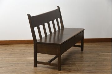 中古　美品　オーク材　柏木工(KASHIWA)　WILDERNESS(ウィルダネス)　座面下収納付き!!木の温かみを感じられる2人掛けベンチ(長椅子、板座チェア、長イス)(定価約14万円)(R-062198)