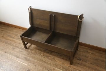 中古　美品　オーク材　柏木工(KASHIWA)　WILDERNESS(ウィルダネス)　座面下収納付き!!木の温かみを感じられる2人掛けベンチ(長椅子、板座チェア、長イス)(定価約14万円)(R-062198)