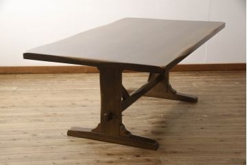 中古　美品　柏木工(KASHIWA)　WILDERNESS(ウィルダネス)　ナラ材　KT14H　美しい杢目とシックな色合いが魅力のダイニングテーブル(4人掛け、4P、6人掛け、6P、食卓)(定価約26万円)(R-062200)