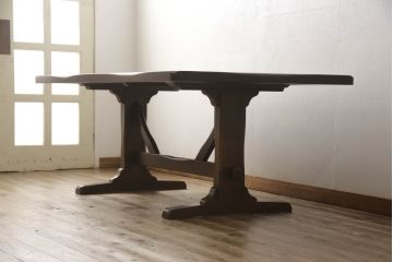 中古　美品　柏木工(KASHIWA)　WILDERNESS(ウィルダネス)　ナラ材　KT14H　美しい杢目とシックな色合いが魅力のダイニングテーブル(4人掛け、4P、6人掛け、6P、食卓)(定価約26万円)(R-062200)