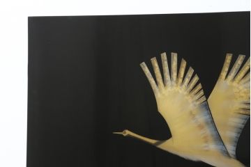 中古　輪島塗り　加治武作　飛び立つ鶴の美しさに目が奪われる衝立て(仕切り、パーテーション、つい立て)(R-062225)