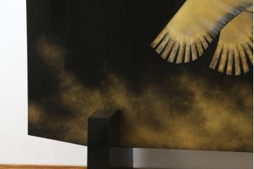 中古　輪島塗り　加治武作　飛び立つ鶴の美しさに目が奪われる衝立て(仕切り、パーテーション、つい立て)(R-062225)