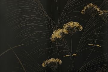 中古　輪島塗り　加治武作　飛び立つ鶴の美しさに目が奪われる衝立て(仕切り、パーテーション、つい立て)(R-062225)