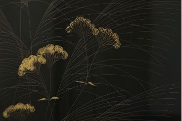 中古　輪島塗り　加治武作　飛び立つ鶴の美しさに目が奪われる衝立て(仕切り、パーテーション、つい立て)(R-062225)