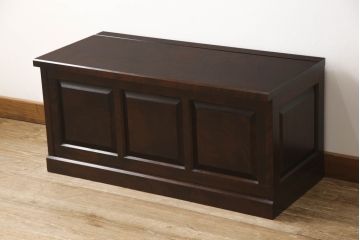 中古　希少　絶版品　北海道民芸家具　上品な佇まいと美しい木目が魅力の収納ボックス(ブランケットボックス、ベンチチェスト、コファ)(R-062228)