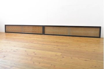 和製ビンテージ　両面ガラス　組子細工が上品なガラス入り欄間2枚セット(ヴィンテージ、明かり取り、明り取り、建具)(R-062232)