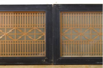 和製ビンテージ　両面ガラス　組子細工が上品なガラス入り欄間2枚セット(ヴィンテージ、明かり取り、明り取り、建具)(R-062232)