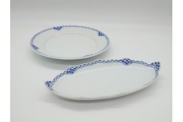 デンマーク　ROYAL　COPENHAGEN(ロイヤルコペンハーゲン)　プリンセス　ブルー　美しいレースの縁取りが優雅さを演出するディーププレート(約22.5)&ピックルディッシュ(約25)セット(洋食器、フラット、舟形、楕円プレート)(R-062235)