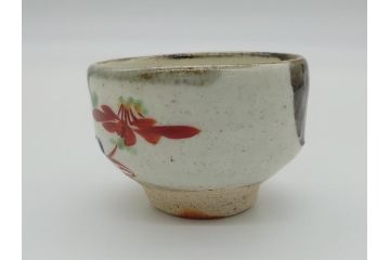 人間国宝　藤本能道　赤絵　ぐい呑み(共箱付き、花文、色絵磁器、作家物)(R-062237)