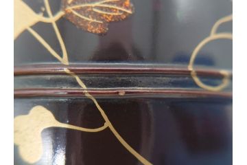 明治期　蒔絵　花唐草　梨地　木製　丁寧な職人技が光る棗(共箱付き、3段、茶道具、漆工芸)(R-062238)