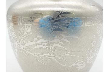 薩摩　谷山正錫　山崎畩五郎　錫製　カコシマ　彫金細工　茶心壷(共箱付き、茶筒、煎茶道具)(R-062239)