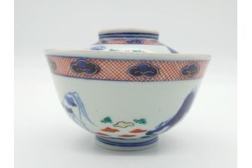 江戸期　萬暦年製　古伊万里　色絵　染付　稀少図柄　馬　3.8寸　約11.5cm　生き生きとした馬の絵付けが魅力の蓋付き茶碗3客セット(和食器、三寸八分)(R-062241)