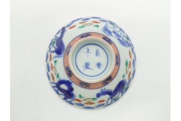 江戸期　萬暦年製　古伊万里　色絵　染付　稀少図柄　馬　3.8寸　約11.5cm　生き生きとした馬の絵付けが魅力の蓋付き茶碗3客セット(和食器、三寸八分)(R-062241)