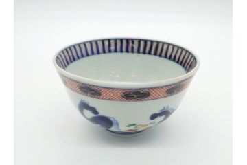 江戸期　萬暦年製　古伊万里　色絵　染付　稀少図柄　馬　3.8寸　約11.5cm　生き生きとした馬の絵付けが魅力の蓋付き茶碗3客セット(和食器、三寸八分)(R-062241)