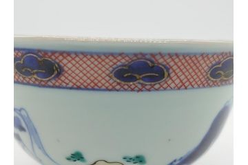 江戸期　萬暦年製　古伊万里　色絵　染付　稀少図柄　馬　3.8寸　約11.5cm　生き生きとした馬の絵付けが魅力の蓋付き茶碗3客セット(和食器、三寸八分)(R-062241)