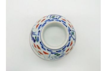 江戸期　萬暦年製　古伊万里　色絵　染付　稀少図柄　馬　3.8寸　約11.5cm　生き生きとした馬の絵付けが魅力の蓋付き茶碗3客セット(和食器、三寸八分)(R-062241)