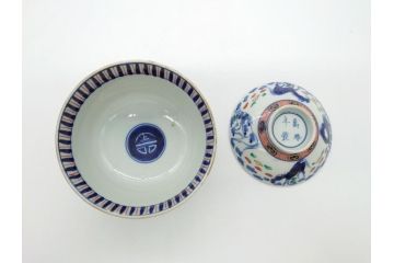 江戸期　大明萬暦年製　古伊万里　色絵　染付　稀少図柄　馬　3.8寸　約11.5cm　生き生きとした馬の絵付けが魅力の蓋付き茶碗3客セット(和食器、三寸八分)(R-062243)