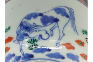 江戸期　大明萬暦年製　古伊万里　色絵　染付　稀少図柄　馬　3.8寸　約11.5cm　生き生きとした馬の絵付けが魅力の蓋付き茶碗3客セット(和食器、三寸八分)(R-062243)