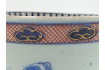 江戸期　大明萬暦年製　古伊万里　色絵　染付　稀少図柄　馬　3.8寸　約11.5cm　生き生きとした馬の絵付けが魅力の蓋付き茶碗3客セット(和食器、三寸八分)(R-062243)