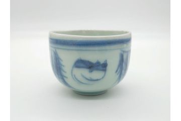 江戸期　古伊万里　染付　蝙蝠文　2.6寸　約8　縁起の良いコウモリが絵付けされた湯呑み5客セット(和食器、二寸六分)(R-062244)