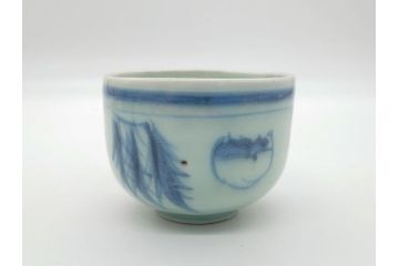 江戸期　古伊万里　染付　蝙蝠文　2.6寸　約8　縁起の良いコウモリが絵付けされた湯呑み5客セット(和食器、二寸六分)(R-062244)