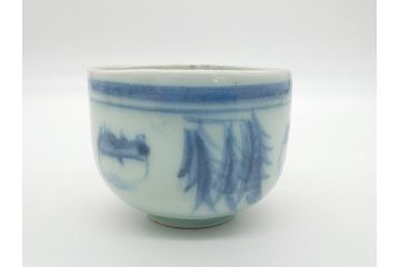 江戸期　古伊万里　染付　蝙蝠文　2.6寸　約8　縁起の良いコウモリが絵付けされた湯呑み5客セット(和食器、二寸六分)(R-062244)