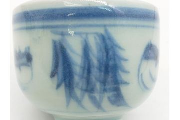 江戸期　古伊万里　染付　蝙蝠文　2.6寸　約8　縁起の良いコウモリが絵付けされた湯呑み5客セット(和食器、二寸六分)(R-062244)
