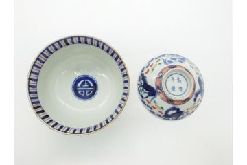 江戸期　萬暦年製　古伊万里　色絵　染付　稀少図柄　馬　3.8寸　約11.5cm　生き生きとした馬の絵付けが魅力の蓋付き茶碗3客セット(和食器、三寸八分)(R-062247)