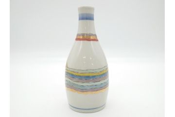 石川県指定無形文化財　武腰潤　九谷焼　色絵　金彩　富士山図　草花文　徳利2点セット(一輪挿し、花器、作家物、共箱無し)(R-062249)