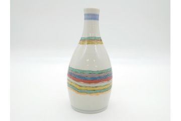 石川県指定無形文化財　武腰潤　九谷焼　色絵　金彩　富士山図　花文　徳利2点セット(一輪挿し、花器、作家物、共箱無し)(R-062250)