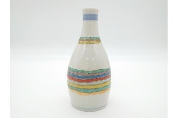 石川県指定無形文化財　武腰潤　九谷焼　色絵　金彩　富士山図　花文　徳利2点セット(一輪挿し、花器、作家物、共箱無し)(R-062250)