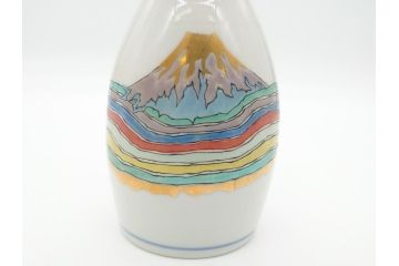 石川県指定無形文化財　武腰潤　九谷焼　色絵　金彩　富士山図　花文　徳利2点セット(一輪挿し、花器、作家物、共箱無し)(R-062250)