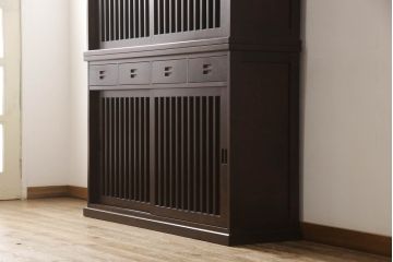 中古　民芸家具　和光　NEW北樹　水屋150K　上質な和の空間づくりにおすすめの水屋箪笥(食器棚、戸棚、収納棚、キャビネット)(R-062258)