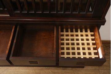 中古　民芸家具　和光　NEW北樹　水屋150K　上質な和の空間づくりにおすすめの水屋箪笥(食器棚、戸棚、収納棚、キャビネット)(R-062258)