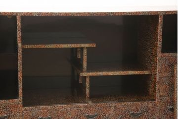 中古　超美品　津軽塗り　漆塗り　内部桐材　唐塗りの模様がレトロでお洒落!!和モダンな空間のアクセントになるサイドボード(サイドキャビネット、収納棚、戸棚、リビングボード、違い棚、飾り棚、茶箪笥)(定価推定約100万円)(R-062263)