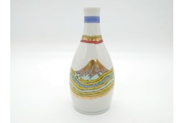 石川県指定無形文化財　武腰潤　九谷焼　色絵　金彩　富士山図　椿文　徳利2点セット(一輪挿し、花器、作家物、共箱無し)(R-062266)