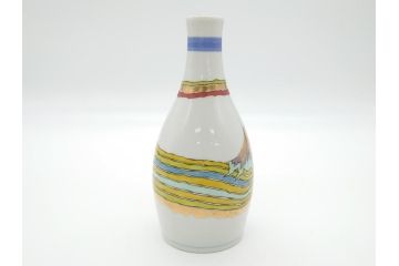 石川県指定無形文化財　武腰潤　九谷焼　色絵　金彩　富士山図　椿文　徳利2点セット(一輪挿し、花器、作家物、共箱無し)(R-062266)